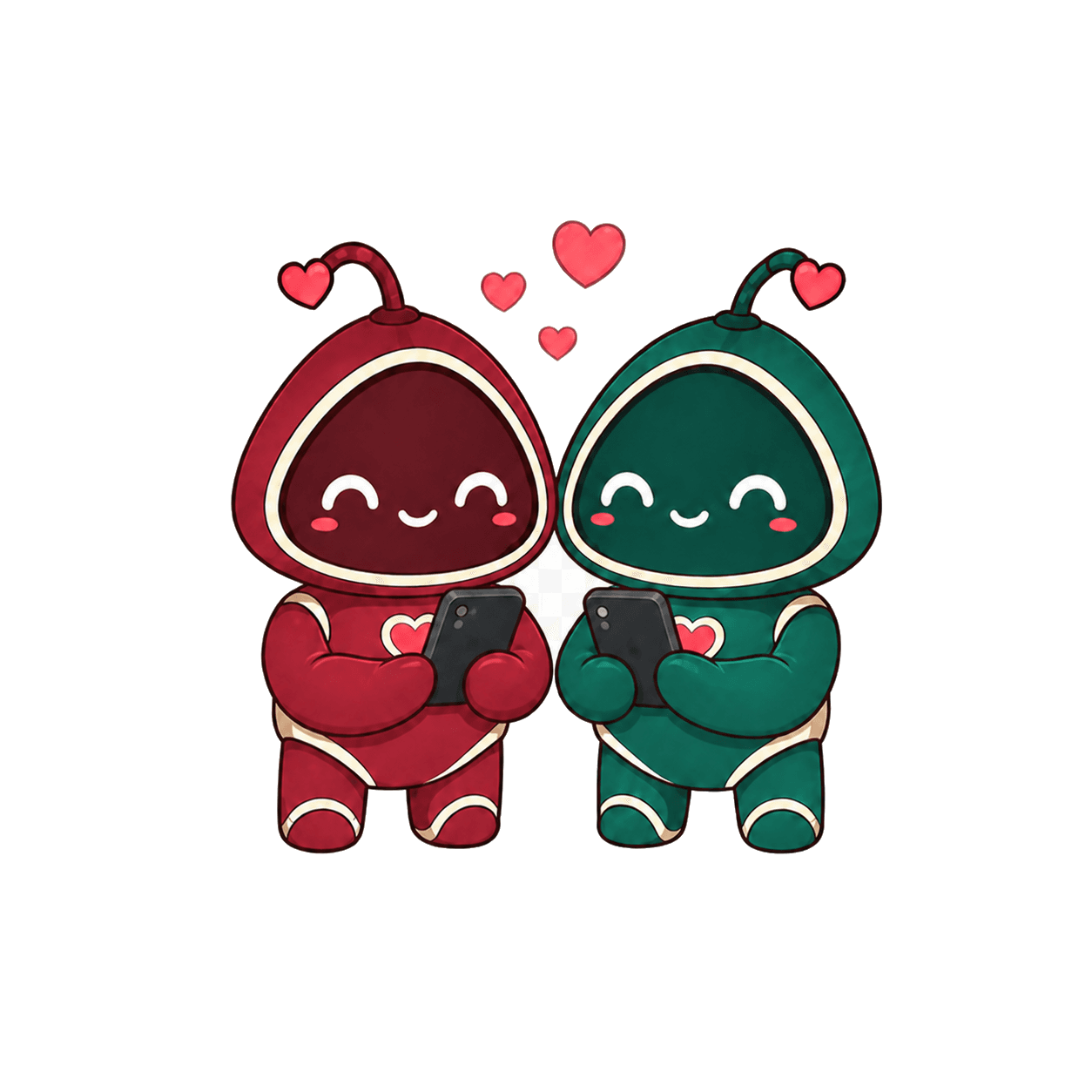 Seluno mascot couple holding their phones